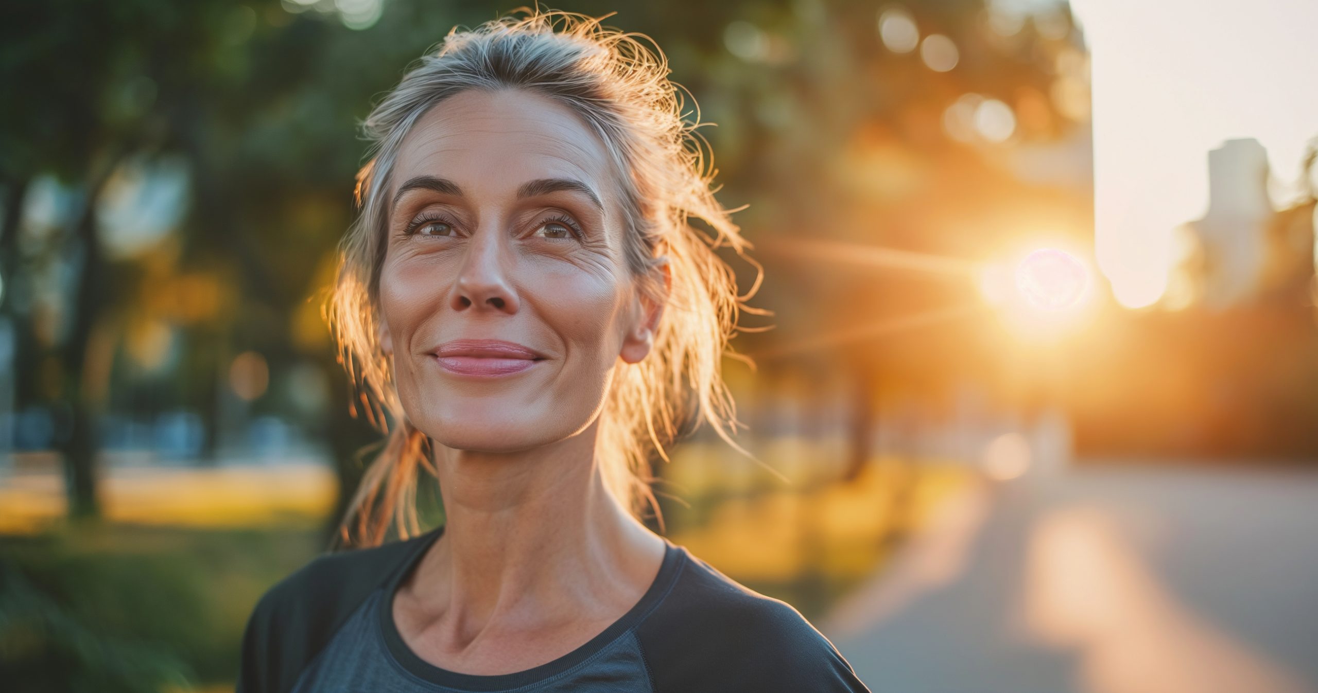 Lifestyle portrait of active mature woman jogging outside